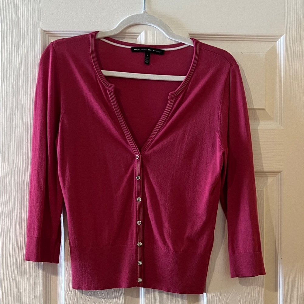 White House Black Market Fuchsia Button-Up Cardigan